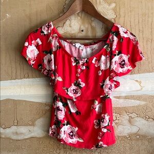 a'gaci Red Floral Blouse